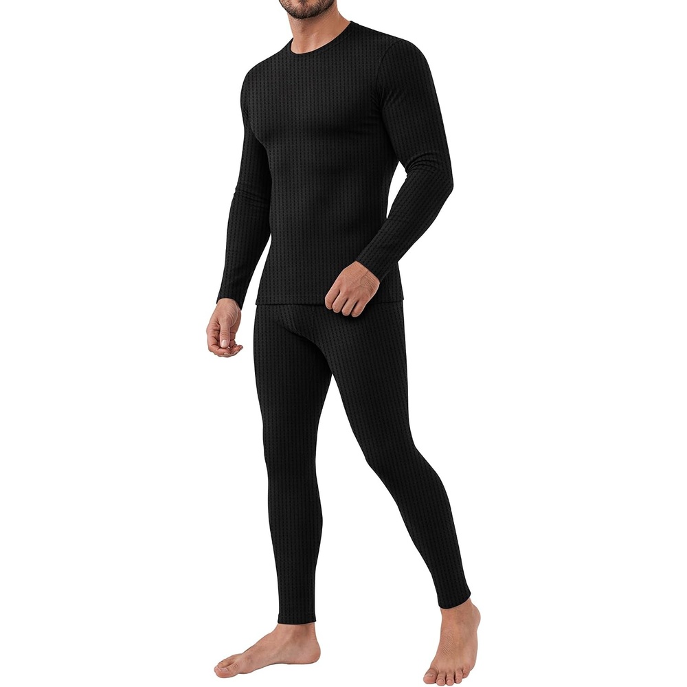 image:imageEkouaer Waffle Long Johns for Men Thermal Underwear Top and Bottom SetBlack