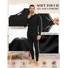Ekouaer Waffle Long Johns for Men Thermal Underwear Top and Bottom Set(Black)