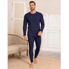 Ekouaer Waffle Long Johns for Men Thermal Underwear Top and Bottom Set(Navy Blue)
