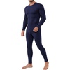 Ekouaer Waffle Long Johns for Men Thermal Underwear Top and Bottom Set(Navy Blue)