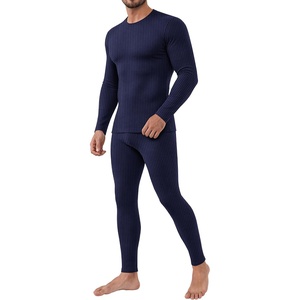 Ekouaer Waffle Long Johns for Men Thermal Underwear Top and Bottom Set(Navy Blue)
