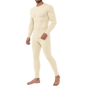 Ekouaer Waffle Long Johns for Men Thermal Underwear Top and Bottom Set(Off-white)